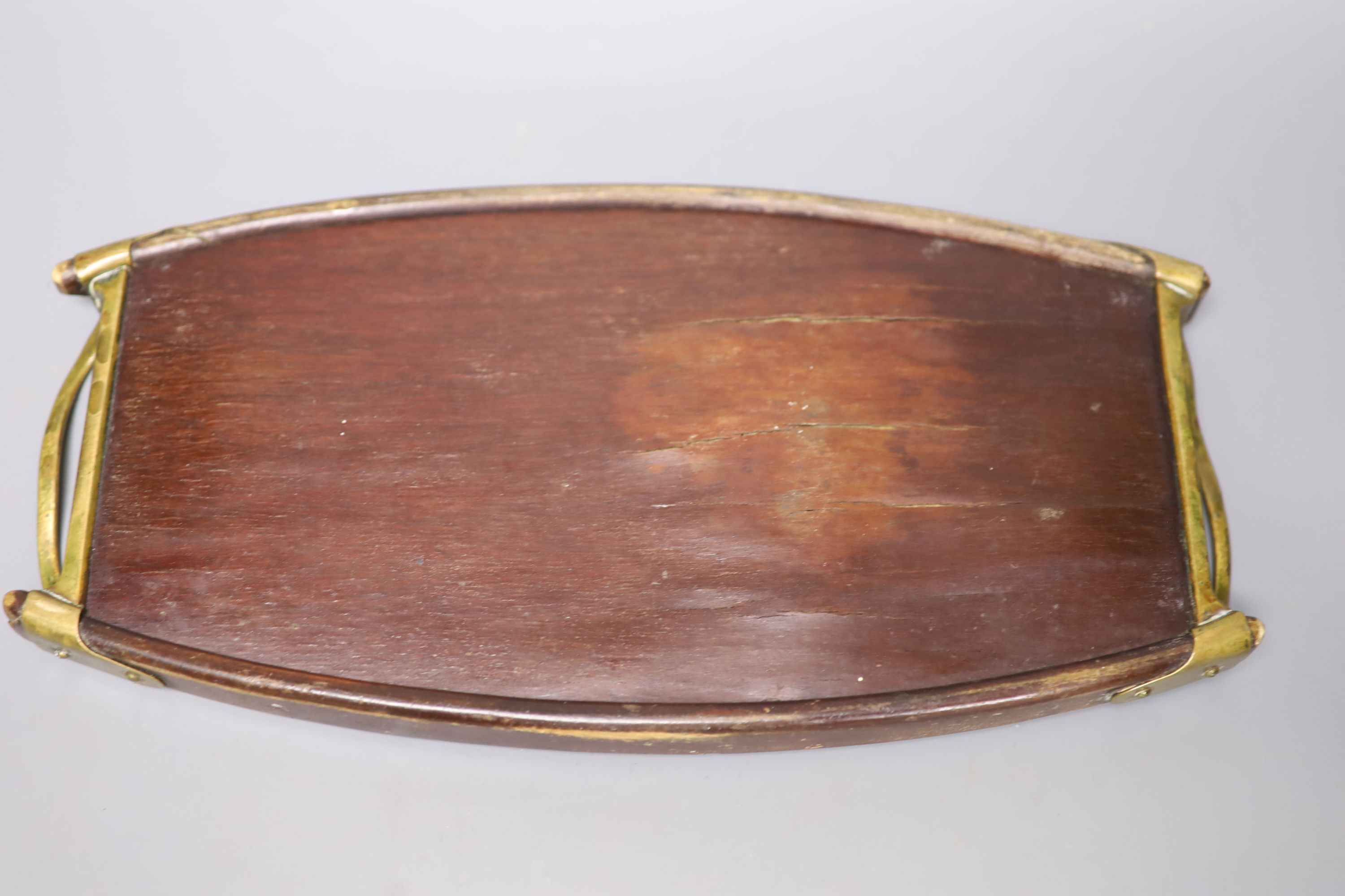 An Austrian brass inlaid tray, possibly Wiener Werkstatte, length 36cm